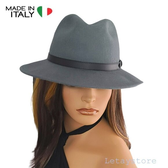 NWT CINTELLI & GALLUZZO Italy Wool Leather Trim Felt Fedora Hat